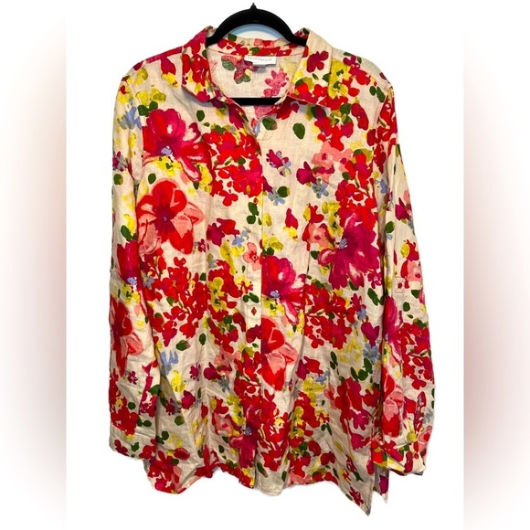 Charter Club 100% Linen Floral Button Down Blouse XL - Picture 1 of 9